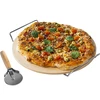 Kamen za pizzu s ručkom i nožem, od kordierita, okrugli 33 cm - 4 