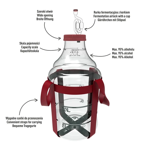 Balon za vino lagan, nelomljiv, s remenima, 20 L - 4