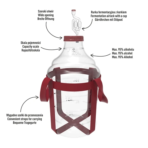 Balon za vino lagan, nelomljiv, s remenima, 25 L - 4