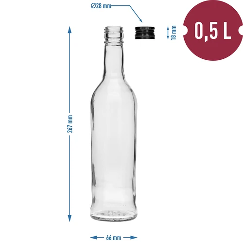 Boca 500 ml Vitka, s crnim čepom, za votku, 6 kom. - 7