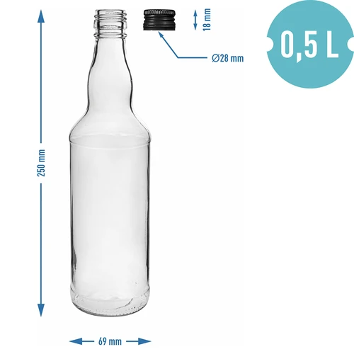 Boca 500 ml za votku, s crnim navojnim čepom, 6 kom. - 5