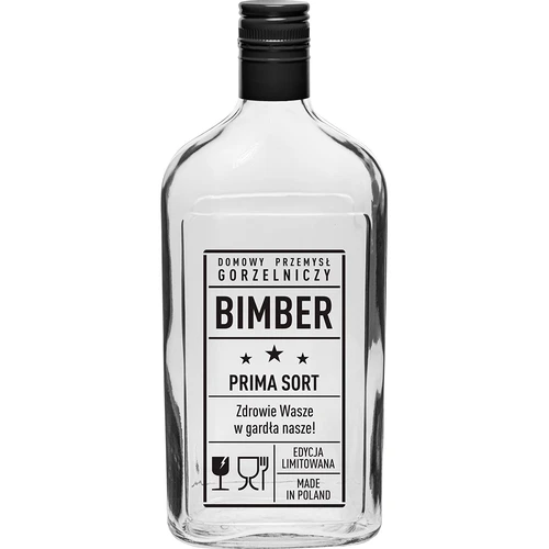 Ploska boca 500 ml s navojnim čepom, tisak "Bimber PRL", 1 kom.