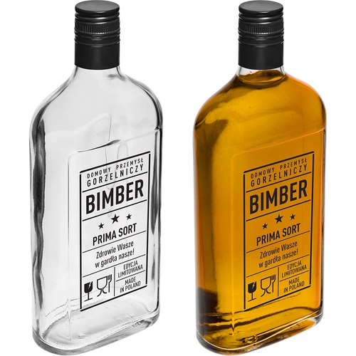 Ploska boca 500 ml s navojnim čepom, tisak "Bimber PRL", 1 kom. - 4