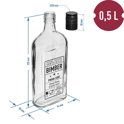 Ploska boca 500 ml s navojnim čepom, tisak "Bimber PRL", 1 kom. - 5