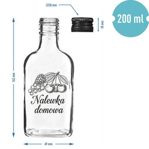 Bočica ploska 200 ml s navojnim čepom, otisak „Nalewka domowa”, 1 kom. - 4