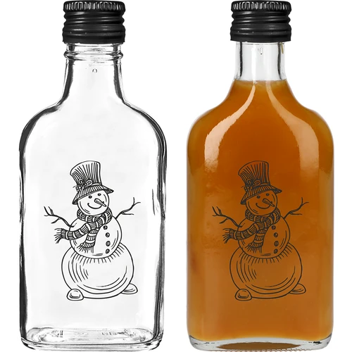 Boca tipa pljoska 200 ml s navojnim čepom, tiskani motiv „Snjegović“, 1 kom. - 2