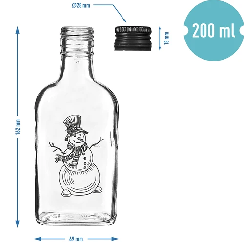 Boca tipa pljoska 200 ml s navojnim čepom, tiskani motiv „Snjegović“, 1 kom. - 5