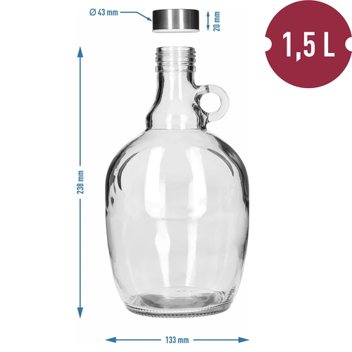 Dama Demižon 1,5 L, s metalnim čepom fi 43 mm i ručkom - 5