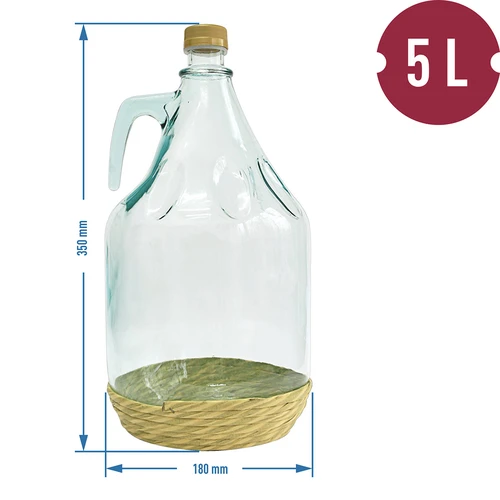 Demižon Dama 5L u omotu, s čepom - 3
