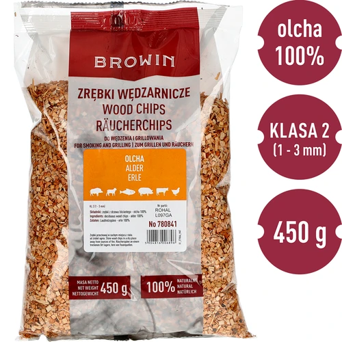 Drveni čips za dimljenje/roštiljanje, joha, 450 g, klasa 2 - 3