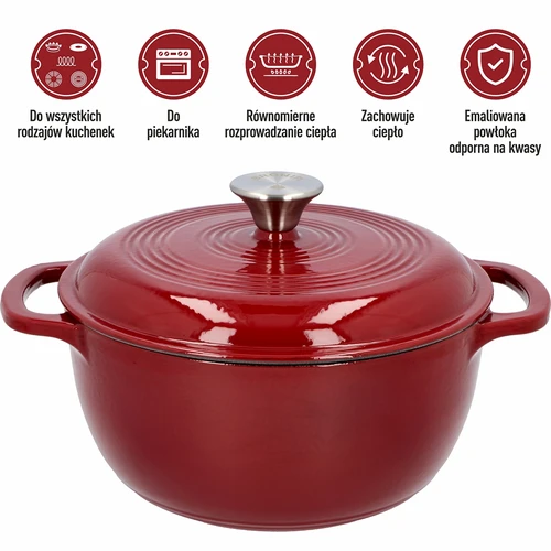 Emajlirani lijevani lonac - bordo, 4 L - 5