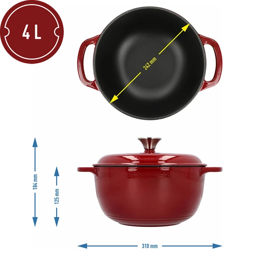 Emajlirani lijevani lonac - bordo, 4 L - 4