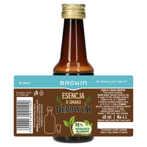 Esencija s okusom hrasta, s prirodnom aromom i ekstraktom – 40 ml, za 4 L - 6