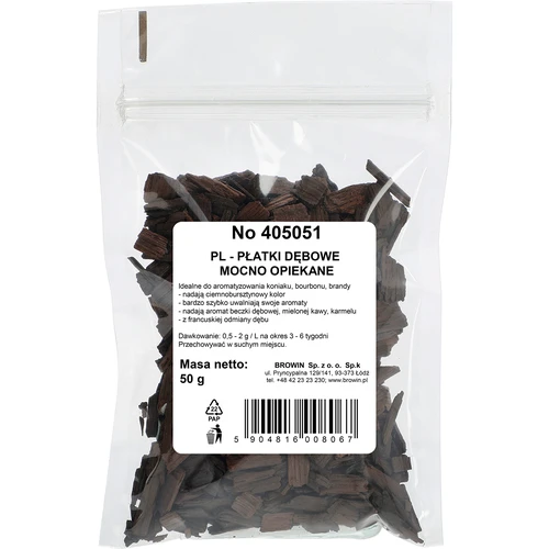Jako tostirane hrastove pahuljice za aromatizaciju alkohola (viski, burbon, brendi, konjak, pivo), 50 g - 2