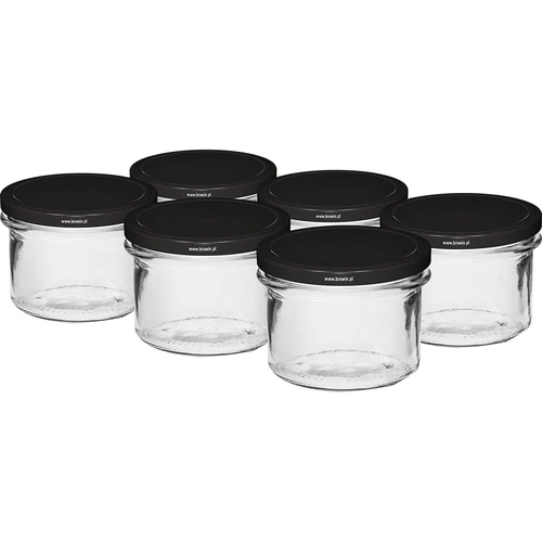 Jednostavna staklenka 235 ml (fi82) s crnim poklopcem 6 kom.
