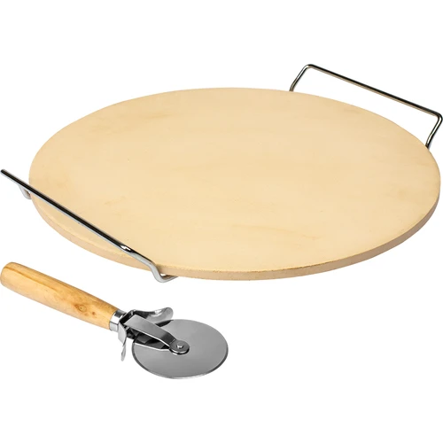 Kamen za pizzu s ručkom i nožem, od kordierita, okrugli 33 cm - 2