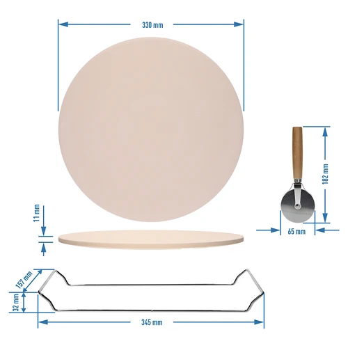 Kamen za pizzu s ručkom i nožem, od kordierita, okrugli 33 cm - 8