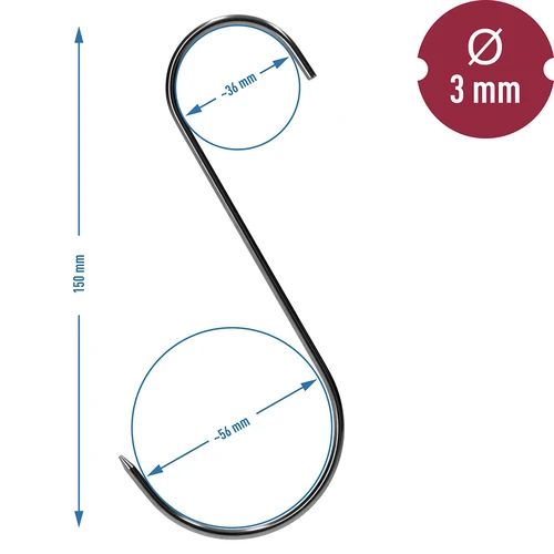 Kuke za dimljenje - S, šiljene 3 mm x 150 mm, 5 kom. - 6