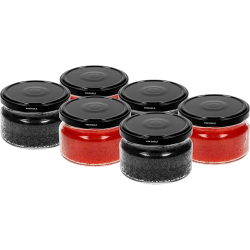 Niska staklenka 200ml - s crnim poklopcem fi 82/6, 6 kom. - 3