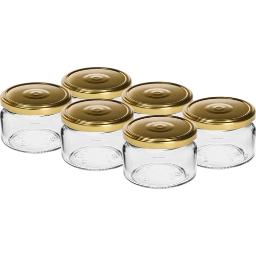 Niska staklenka 200ml - sa zlatnim poklopcem fi 82/6, 6 kom.
