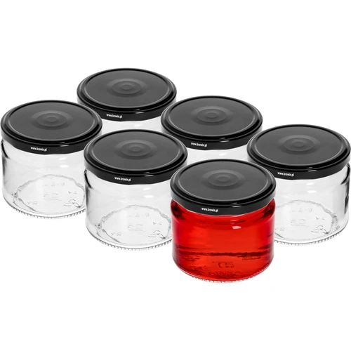 Niska staklenka 330ml - s crnim poklopcem fi 82/6, 6 kom. - 2