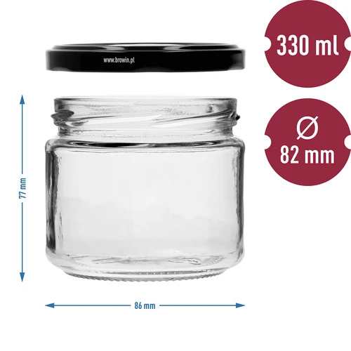 Niska staklenka 330ml - s crnim poklopcem fi 82/6, 6 kom. - 7