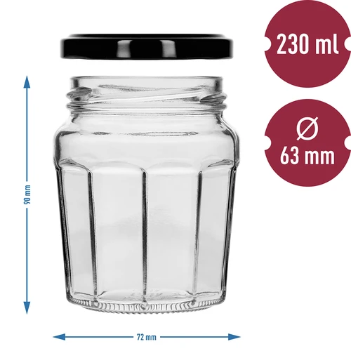 Staklenka Konfitura 230ml s crnim poklopcem fi63/4 - 6 kom - 8