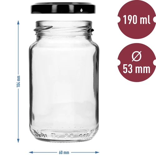 Staklenka TO 190ml s poklopcem u boji fi 53 - 8 kom. - 8