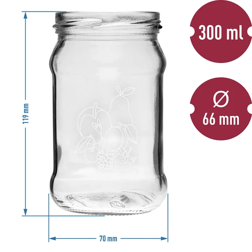 Staklenka TO 300ml s tiskom - mješavina voća i poklopcem fi66/4 - 6 kom. - 6