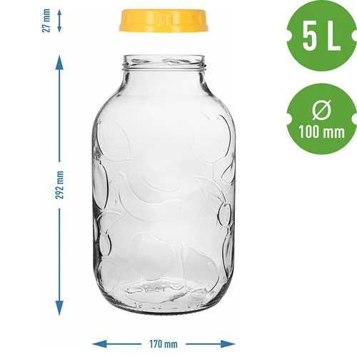 Staklenka TO 5 L i plastični poklopac fi 100, s ručkom - 7