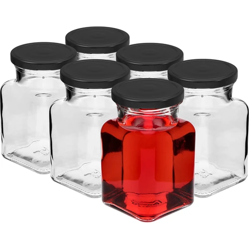 Staklenka twist off 150ml Četiri kuta fi 53 s crnim poklopcem, 6 kom. - 2
