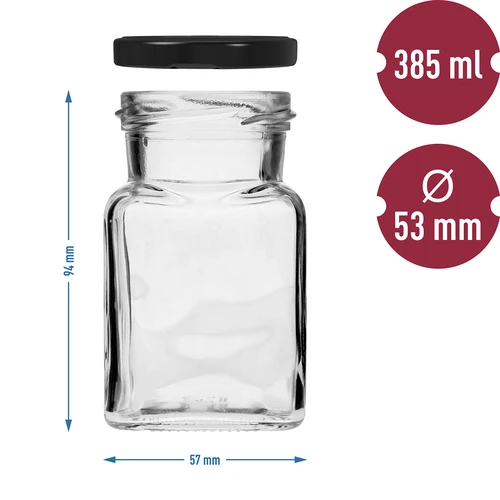Staklenka twist off 150ml Četiri kuta fi 53 s crnim poklopcem, 6 kom. - 6