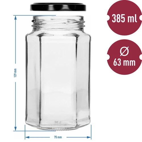 Staklenka twist off 385ml s crnim poklopcem fi 63, 6 kom. - 7