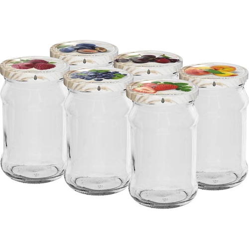 Staklenke 300 ml s obojenim poklopcem fi 66 - 6 kom.
