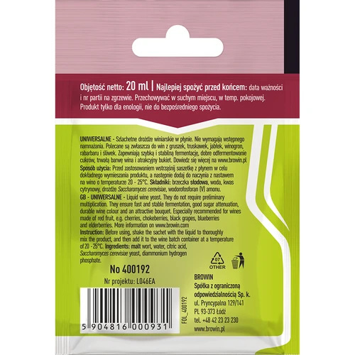 Univerzalni vinski kvasac bez razmnožavanja, 20 ml - 2