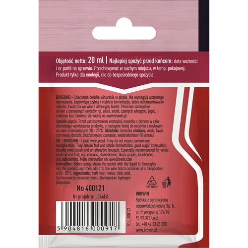 Vinski kvasac Burgund bez razmnožavanja, 20 ml - 2