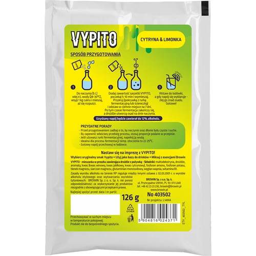 VYPITO 12%, vrećica za 18 pića - Limun & limeta, 126 g - 2